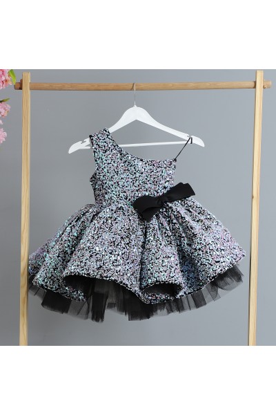 Loli Puffy Hologram Girls Evening Dress Gray